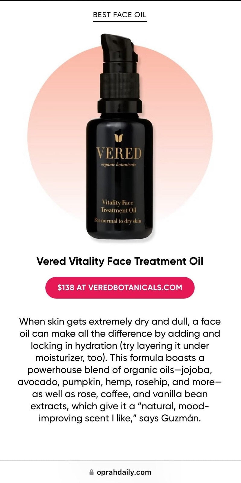 Vitality Face Treatment Oil